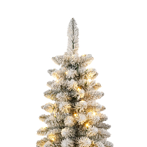 3 Pcs Flocked Artificial Christmas Trees Set w/ Warm White LED Lights, 4ft 5ft 6ft Snow-Covered Pine Tree Decor for Indoor Holiday Parties, Easy Assembly, Dense PVC Tips, Metal Stand, Green/White