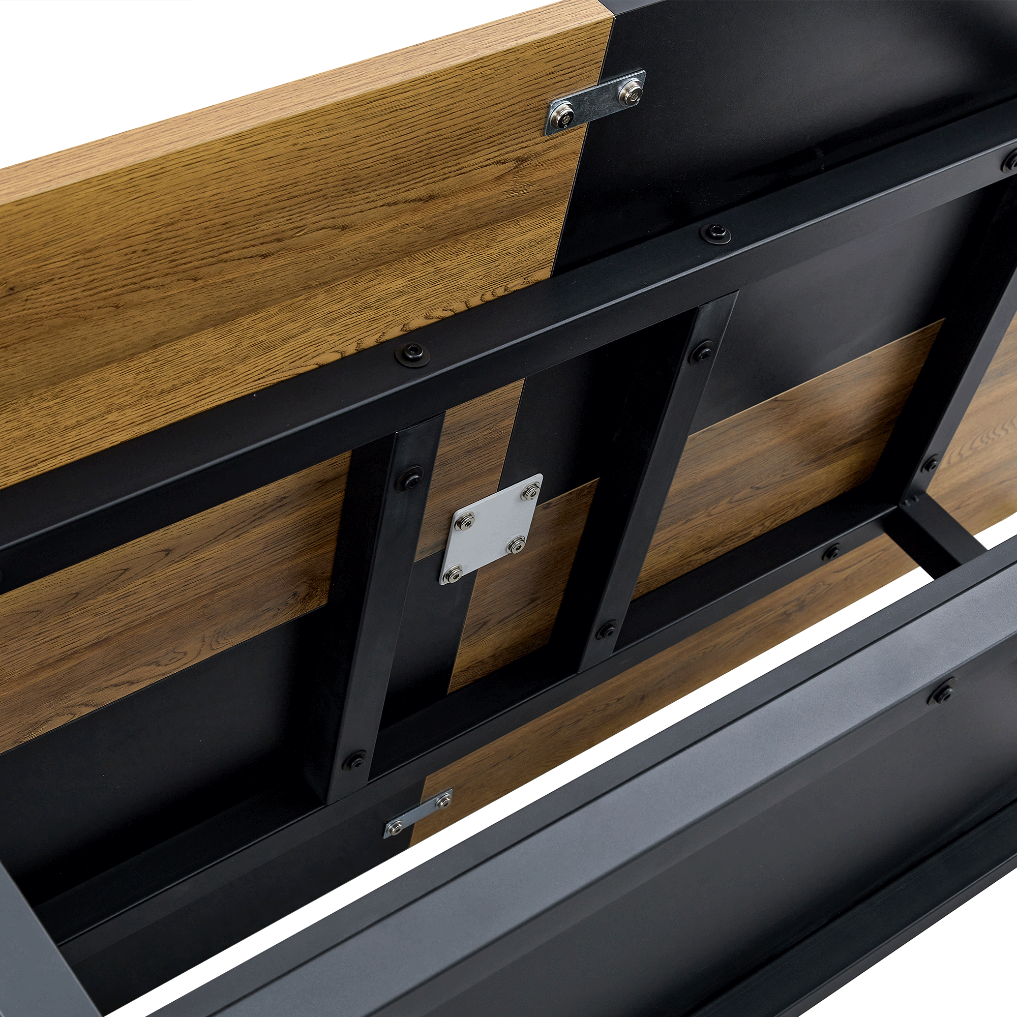 71" Wooden & Black Spliced Dining Table Set with Storage, Seats 6, Paired with Light Gray Linen-Cotton Chairs - Perfect for Kitchen, Dining Room, Home Gatherings