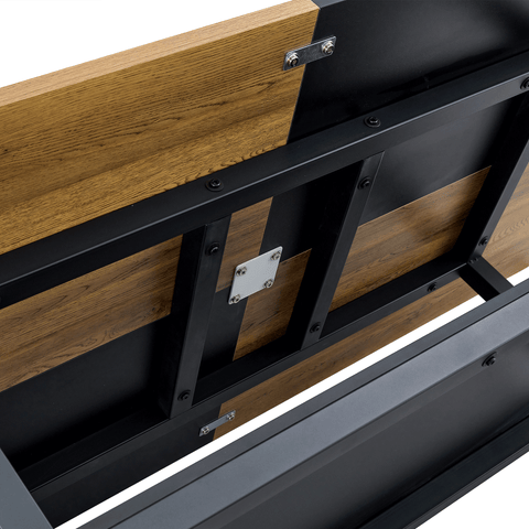 71" Wooden & Black Spliced Dining Table Set with Storage, Seats 6, Paired with Light Gray Linen-Cotton Chairs - Perfect for Kitchen, Dining Room, Home Gatherings