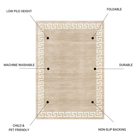 Toucan K5561-5A 5'x7' Washable Non-Slip Area Rug | Durable Polyester Beige Rug for Living Room, Bedroom, Entryway | Low Pile, Pet-Friendly, Easy Care