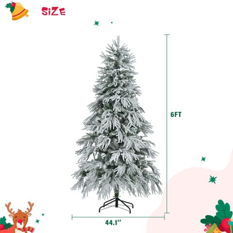 6FT Snow Flocked Spruce Christmas Tree | Hinged Artificial Xmas Tree | 790 Tips, 300 Multi-Color & Warm White LED Lights, 8 Modes | Perfect Holiday Home & Office Decor