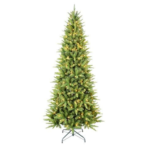 6ft Slim Pencil Christmas Tree, 300 Warm White LED Lights, 850 PE+PVC Tips, Hinged Branches, Metal Stand, Realistic Green Tree for Apartments, Small Spaces, Entryways, Offices