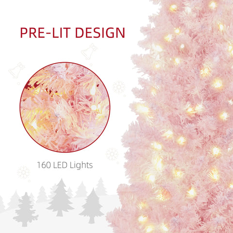 Pink 6FT Pencil Christmas Tree with Warm White LED Lights - Realistic Flame-Retardant Plastic for Cozy Home & Apartment Decor - Easy Setup & Storage