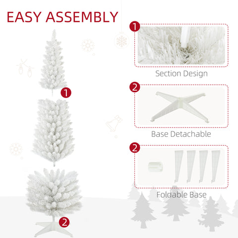 HOMCOM 6ft Snow Flocked Pencil Christmas Tree, Slim White Xmas Tree with Realistic Branches & Plastic Base for Indoor Home Decor. Easy Assembly & Storage.