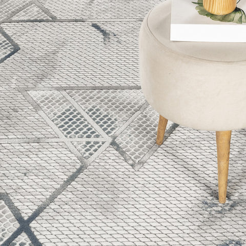 Geometrix GC_DIM1006 7'10"x10'6" Gray Geometric Area Rug - Modern Polyester Pile, Low Pile, Durable, Stain Resistant, Made in Turkey for Living Room, Bedroom, Office