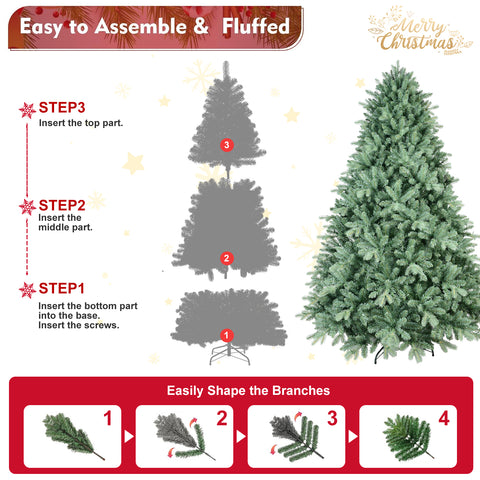 6FT Blue-Green Tint Christmas Tree: 1878 PE+PVC Tips, Full-Bodied Hinged Branches, Easy Assembly, Stable Metal Stand for Festive Home Holiday Decor