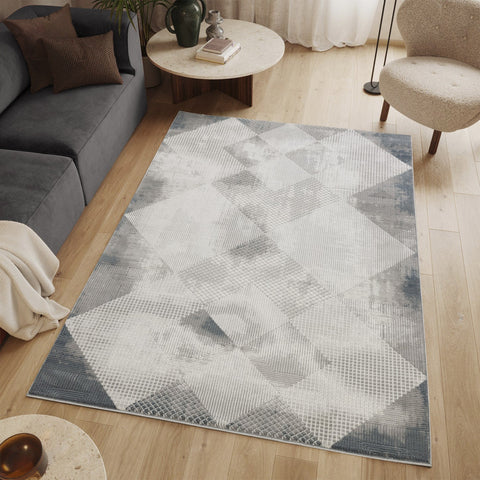 Geometrix 7'10" x 10'6" Gray Geometric Area Rug - Modern Polyester, Soft 3D Illusion Pile, Kid &amp; Pet Friendly, Stain Resistant, Made in Turkey, Entryway &amp; Living Room Decor