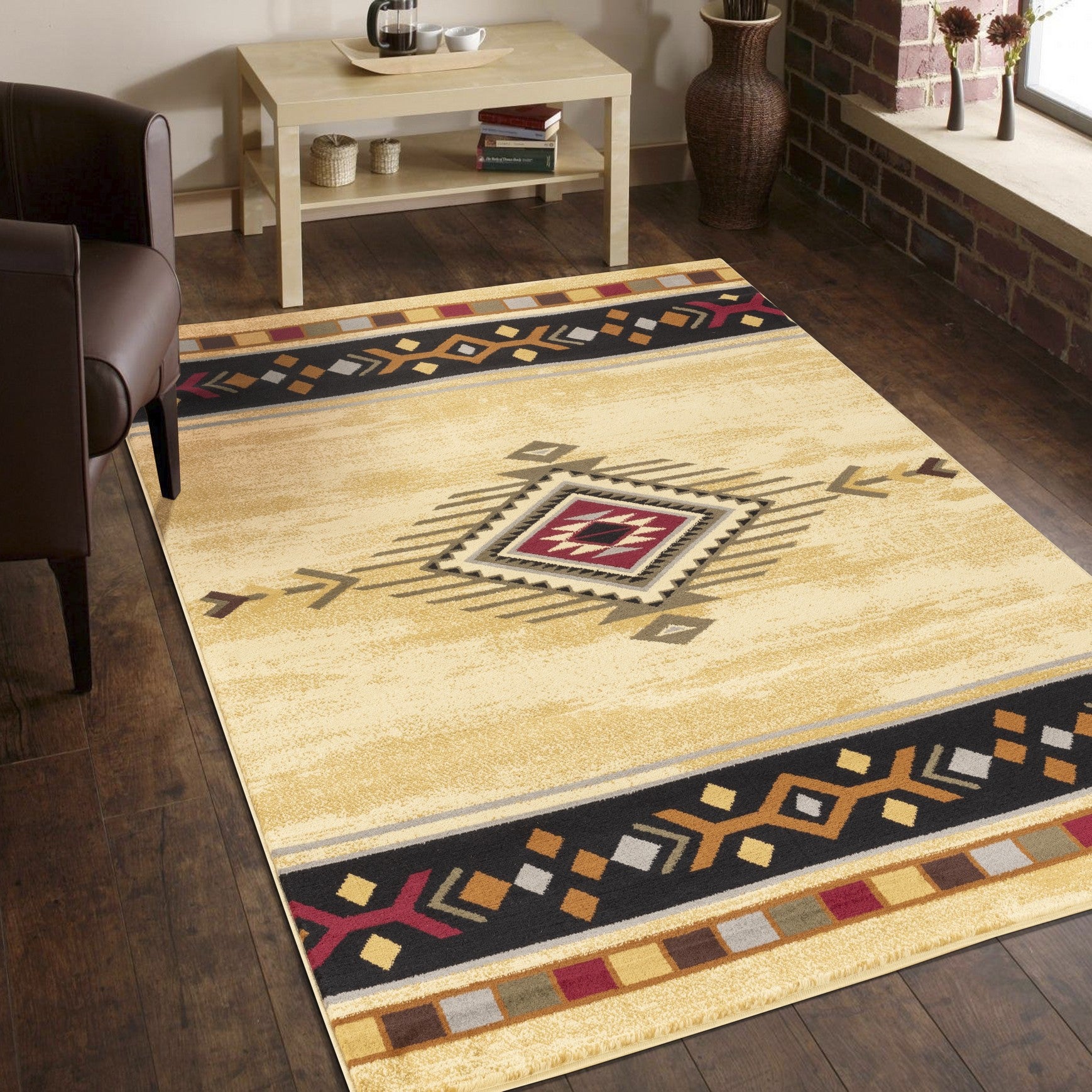 Tribes GC Southwest Cream Polypropylene Area Rug 2'7" x 7'3" - Stain-Resistant, Durable, Low Pile (0.39"), Made in Turkey - Perfect for Entryways &amp; High Traffic Areas