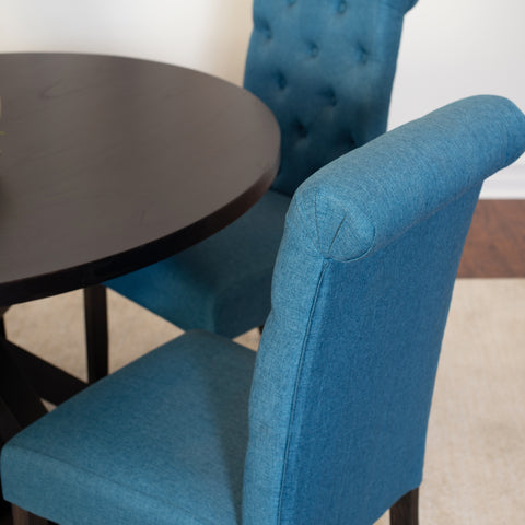 Nylander 5-Piece Round Dining Set: Black Oak Veneer Table with Cross-Buck Pedestal Base &amp; 4 Espresso Button-Tufted Chairs - Durable Rubberwood, Seats 4 for Cozy Dining Room Decor