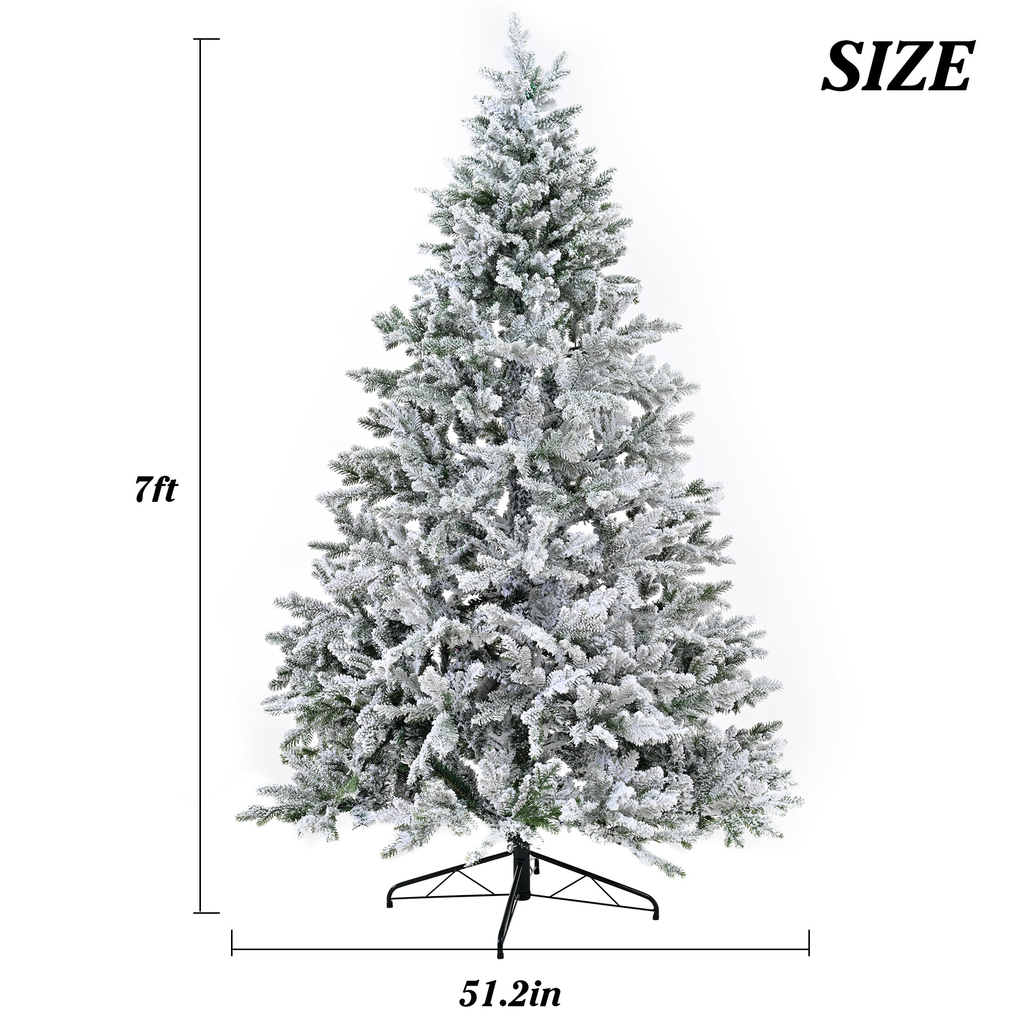 Premium 7ft Snow Flocked Hinged Artificial Spruce Christmas Tree - Realistic White Snow Tips, PE+PVC, Sturdy Metal Stand for Home, Office, Party Decor