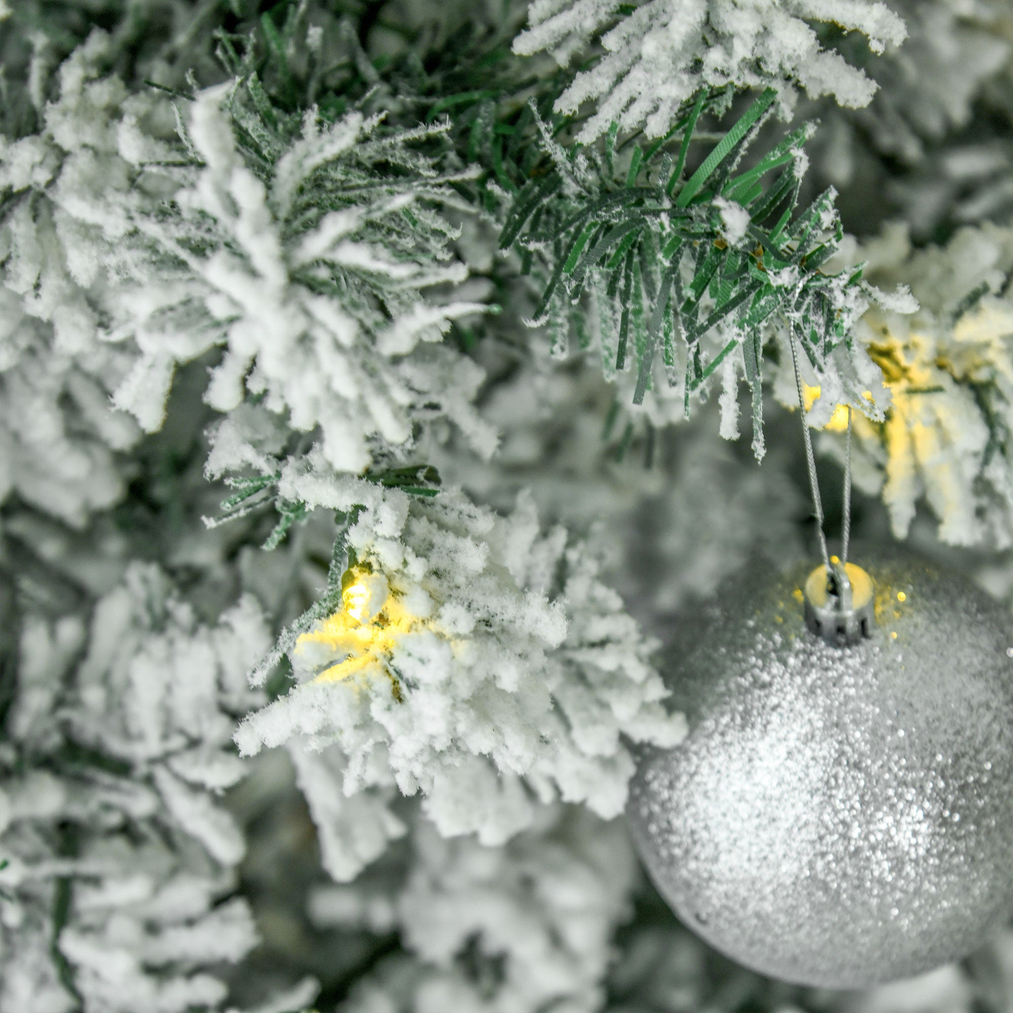 HOMCOM 9ft Snow-Flocked Slim Douglas Fir Artificial Christmas Tree, 550 Warm White LED Lights, 988 Realistic PVC Tips, Hinged Design, Sturdy Steel Base for Indoor Holiday Decor