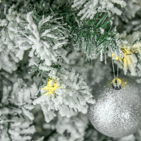 HOMCOM 9ft Snow-Flocked Slim Douglas Fir Artificial Christmas Tree, 550 Warm White LED Lights, 988 Realistic PVC Tips, Hinged Design, Sturdy Steel Base for Indoor Holiday Decor