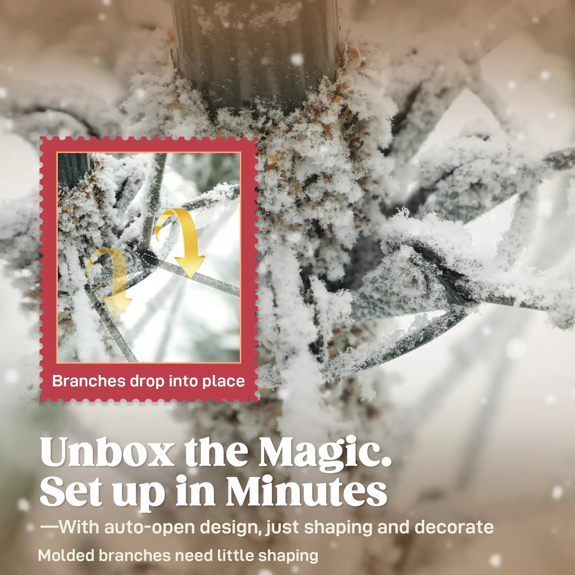 9ft Flocked Spruce Christmas Tree - Realistic Snow-Dusted Artificial Tree, 2514 Tips, 57" Wide, Hinged Branches, Metal Stand, Fire-Retardant Green & White for Festive Home Decor