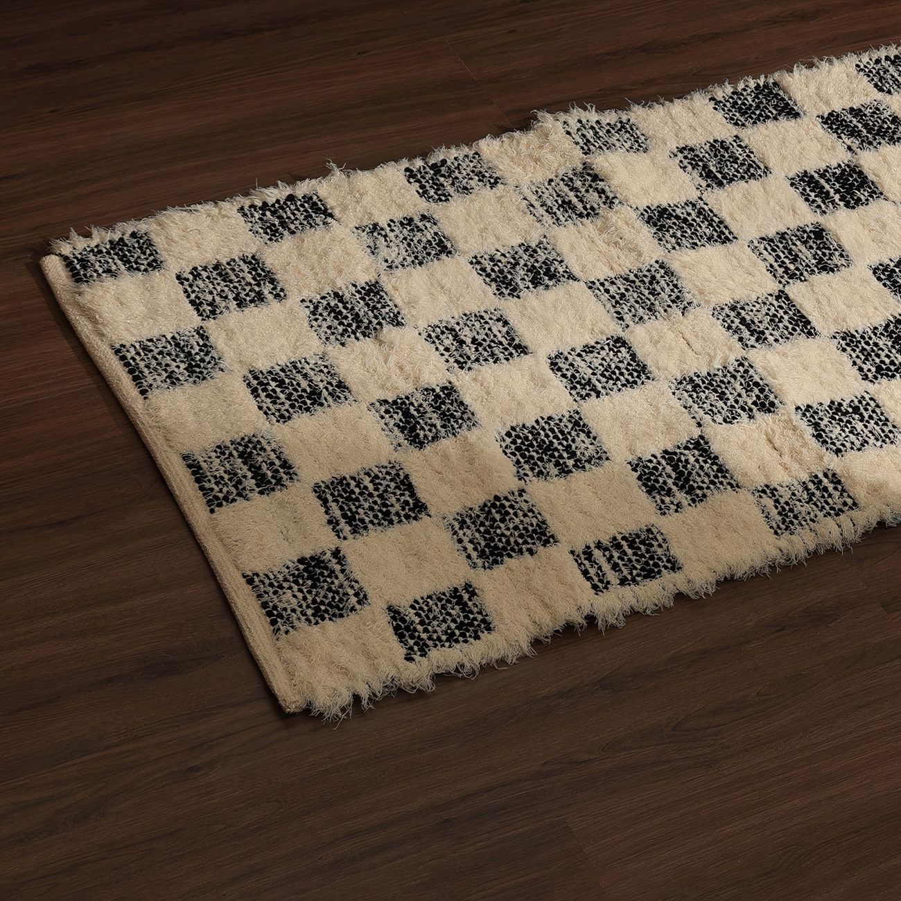 Checker 36x24" Scatter Rug: Soft Cotton Blend Accent Rug for Living Room, Bedroom, Entryway | Textured Black Handmade Look, Durable &amp; Easy Care Home Decor