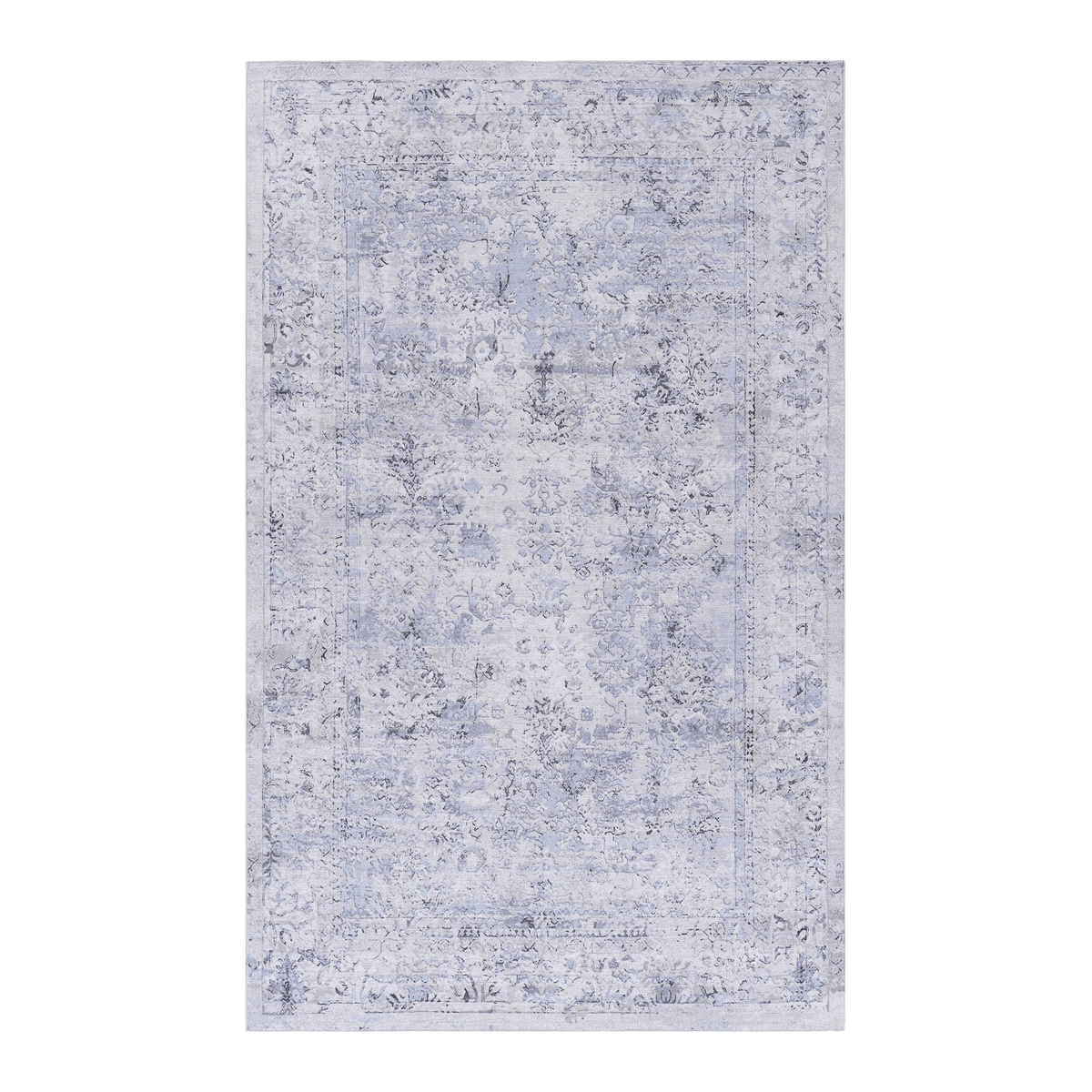MAVAL Blue Washable Area Rug 3x5 - Soft Chenille Polyester, Blue & Cream Boho Design, Non-Slip, Stain-Resistant, Low Pile for Living Room, Bedroom, Kitchen