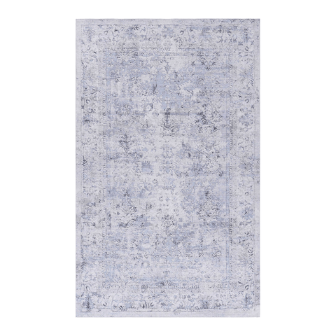 MAVAL Blue Washable Rug 8x10 Area Rug | Soft Chenille Polyester | Non-Slip, Stain-Resistant | Living Room, Bedroom, Hallway | Blue+Cream | Easy Clean, Pet Friendly