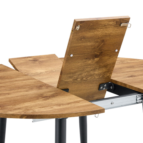 Modern Extendable Round Wood MDF Dining Table Set with 4 PU Cushioned Armless Chairs, Wood Brown, Seats 4, Perfect for Kitchen &amp; Dining Room Gatherings