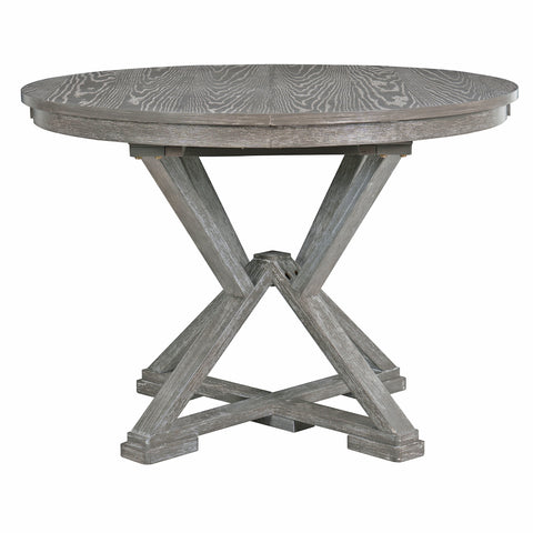 TREXM 5-Piece Extendable Round Dining Table Set for 4 - Vintage Grey Rubberwood & Linen Upholstered Chairs - 42"-54" Oval/Round Table for Kitchen, Dining Room, Living Room