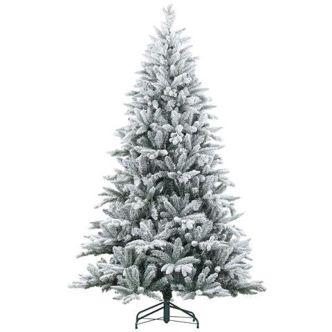 HOMCOM 7ft Snow Flocked Artificial Christmas Tree | 1401 Tips, Hinged Green Xmas Tree for Home & Office Decor | Easy Assembly, Flame Retardant, Stable Metal Stand