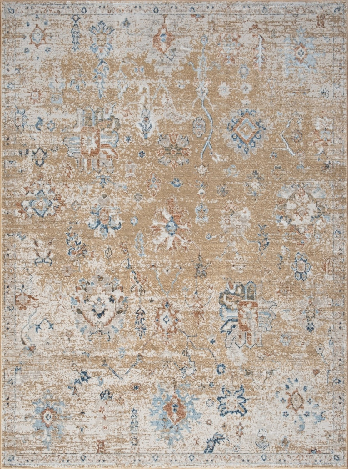 Noble GC_GEN7008 2'7"x7'3" Gold Polyester Area Rug - Soft, Stain-Resistant, Durable for Entryway, Living Room, High-Traffic Areas, Made in Turkey