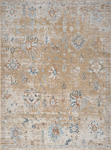 Noble GC_GEN7008 2'7"x7'3" Gold Polyester Area Rug - Soft, Stain-Resistant, Durable for Entryway, Living Room, High-Traffic Areas, Made in Turkey