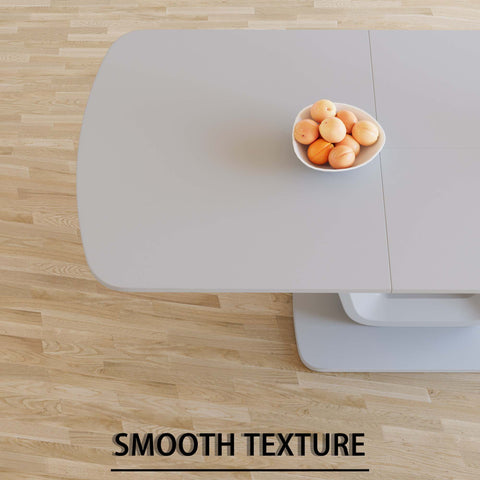 Expandable 62.99"-78.74" Dining Table Set for 2-8, Gray MDF &amp; PU Fabric, 6 Padded Chairs with U-Legs for Kitchen, Dining Room, Living Room, Modern Farmhouse Style