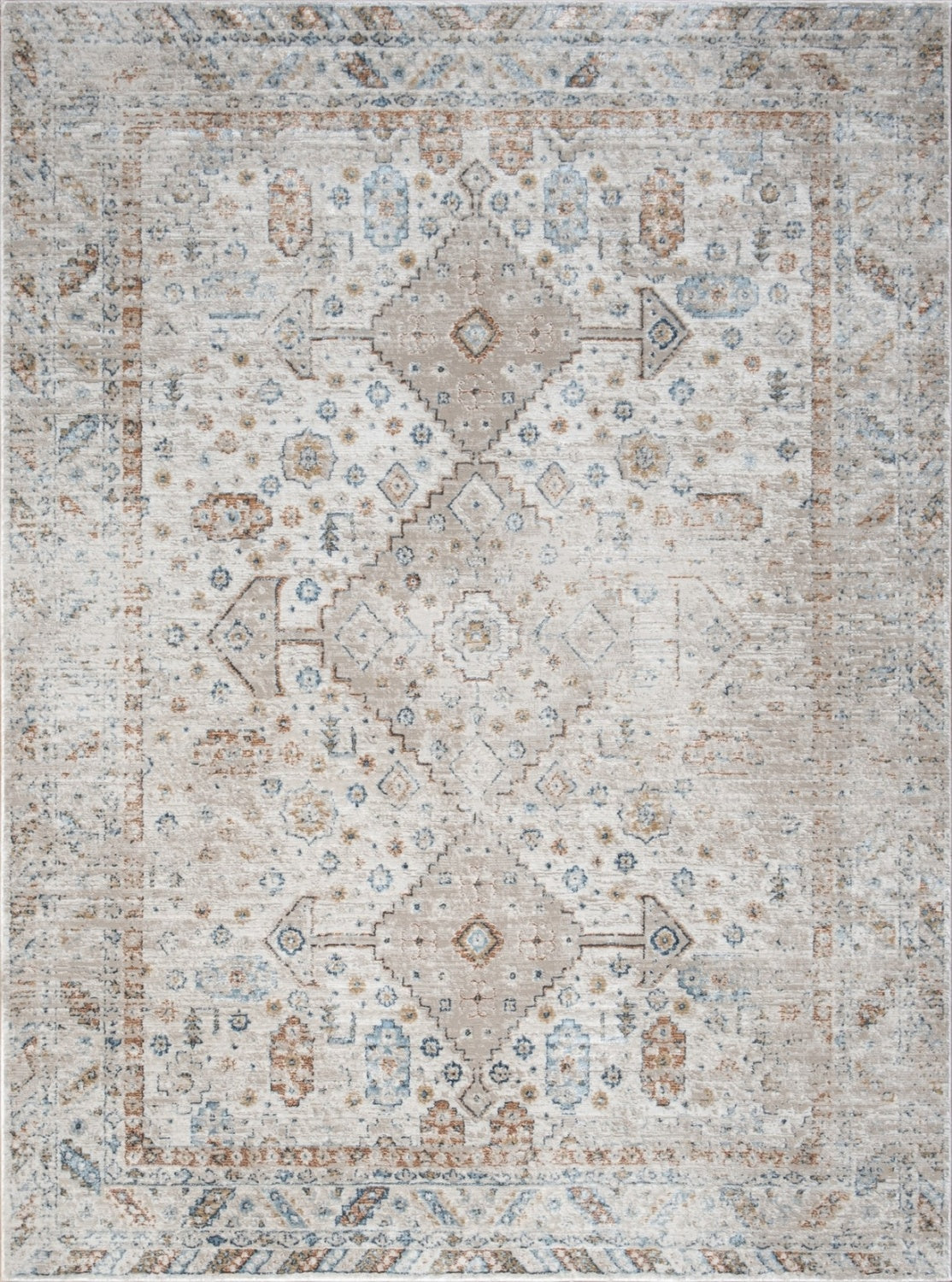 Noble GC_GEN7002 Ivory 5'3" x 7'3" Area Rug - 100% Polyester Medallion Pattern, Stain Resistant, Kid & Pet Friendly, Low Pile for Entryways & Living Rooms, Made in Turkey