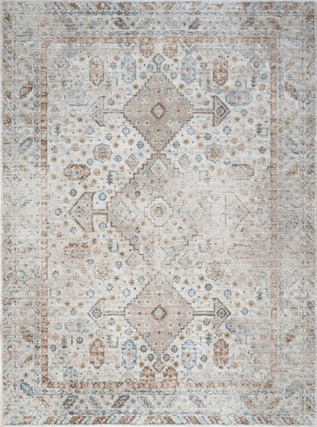 Noble GC_GEN7002 Ivory 5'3" x 7'3" Area Rug - 100% Polyester Medallion Pattern, Stain Resistant, Kid & Pet Friendly, Low Pile for Entryways & Living Rooms, Made in Turkey