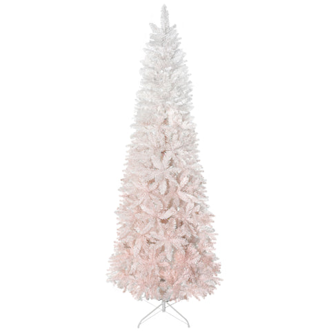 HOMCOM 7ft Pink & White Pencil Fir Artificial Christmas Tree - Unlit, Slim PVC, Realistic Branches, Steel Base - Perfect for Small Spaces, Entryways, Festive Home Decor