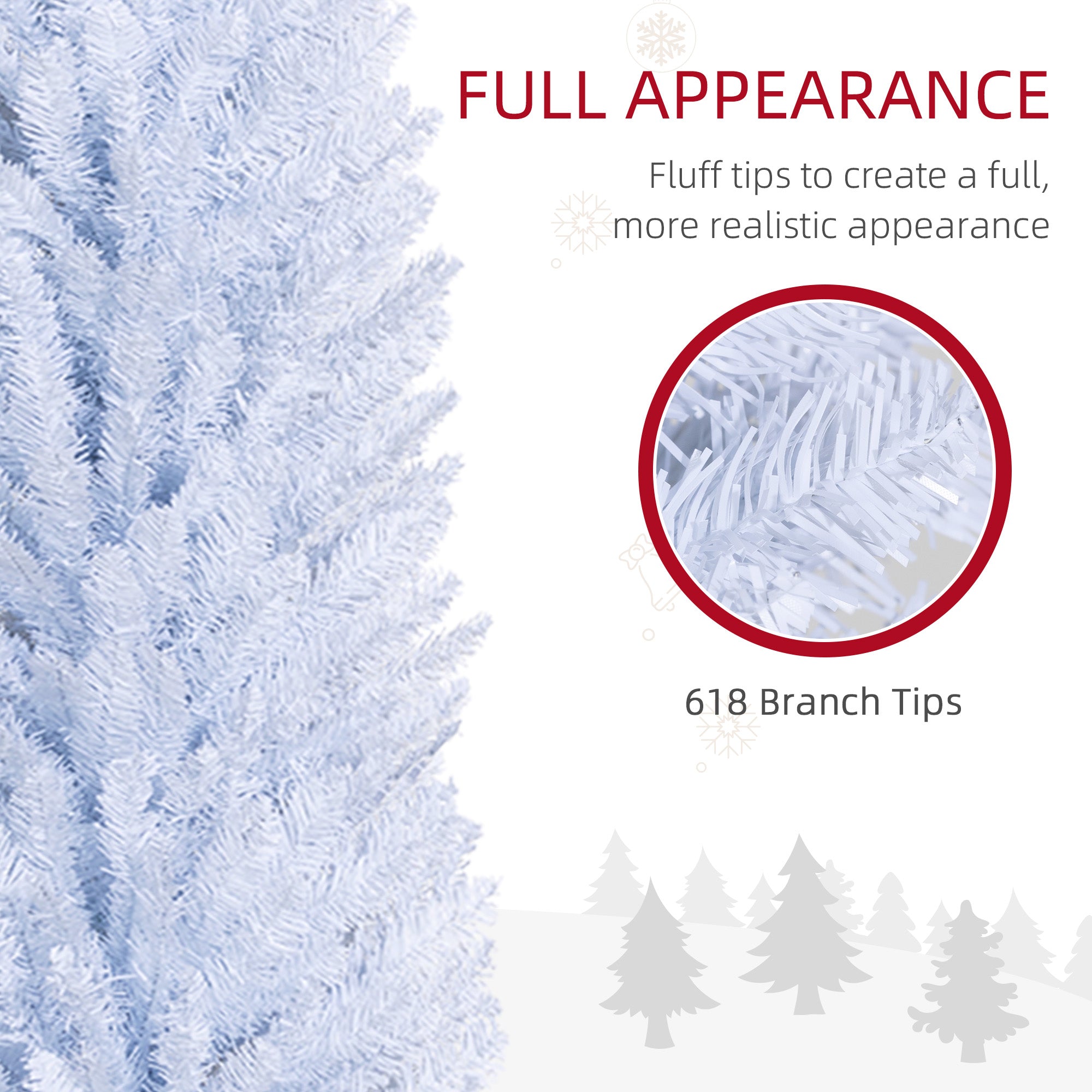 HOMCOM 8ft White Slim Pencil Christmas Tree - Unlit Artificial Xmas Tree with 618 Realistic Branch Tips &amp; Sturdy Plastic Stand for Cozy Home &amp; Holiday Decor