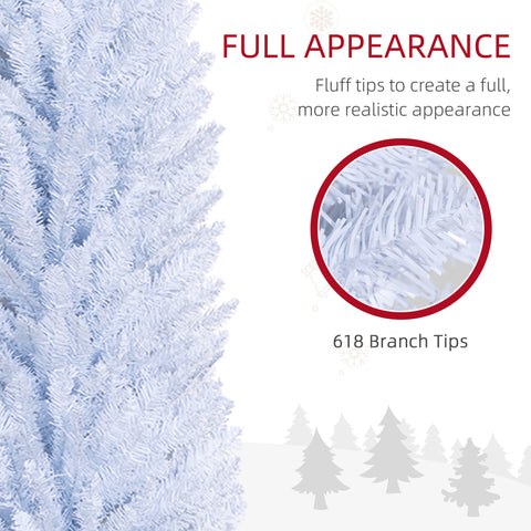 HOMCOM 8ft White Slim Pencil Christmas Tree - Unlit Artificial Xmas Tree with 618 Realistic Branch Tips &amp; Sturdy Plastic Stand for Cozy Home &amp; Holiday Decor