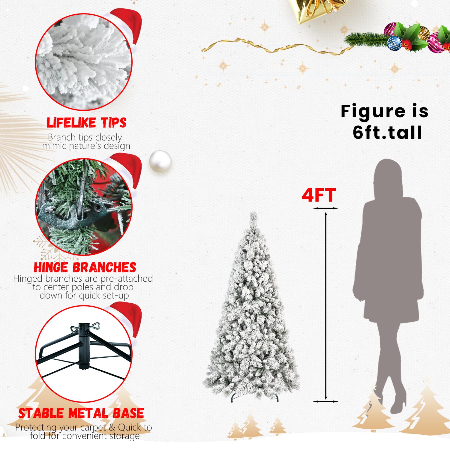 9FT Snow Flocked Christmas Tree | 1964 Lush Tips | Hinged PVC &amp; Hard Needle Branches | Easy Setup | Stable Metal Stand | Realistic Full-Body Holiday Decor for Home &amp; Events