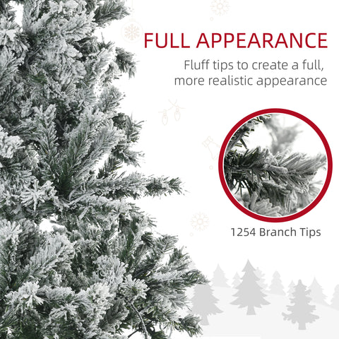HOMCOM 7.5' Flocked Artificial Christmas Tree | Auto-Open Design, 500 Warm White LED Lights | Realistic Snowy Branches, Flame-Retardant Plastic | Perfect for Home Holiday Decor