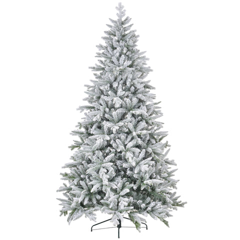 HOMCOM 8ft Snow Flocked Artificial Christmas Tree | 2003 Tips, Hinged Green Pine | Easy Assembly, Flame Retardant | Foldable Metal Stand for Home, Office, Holiday Decor