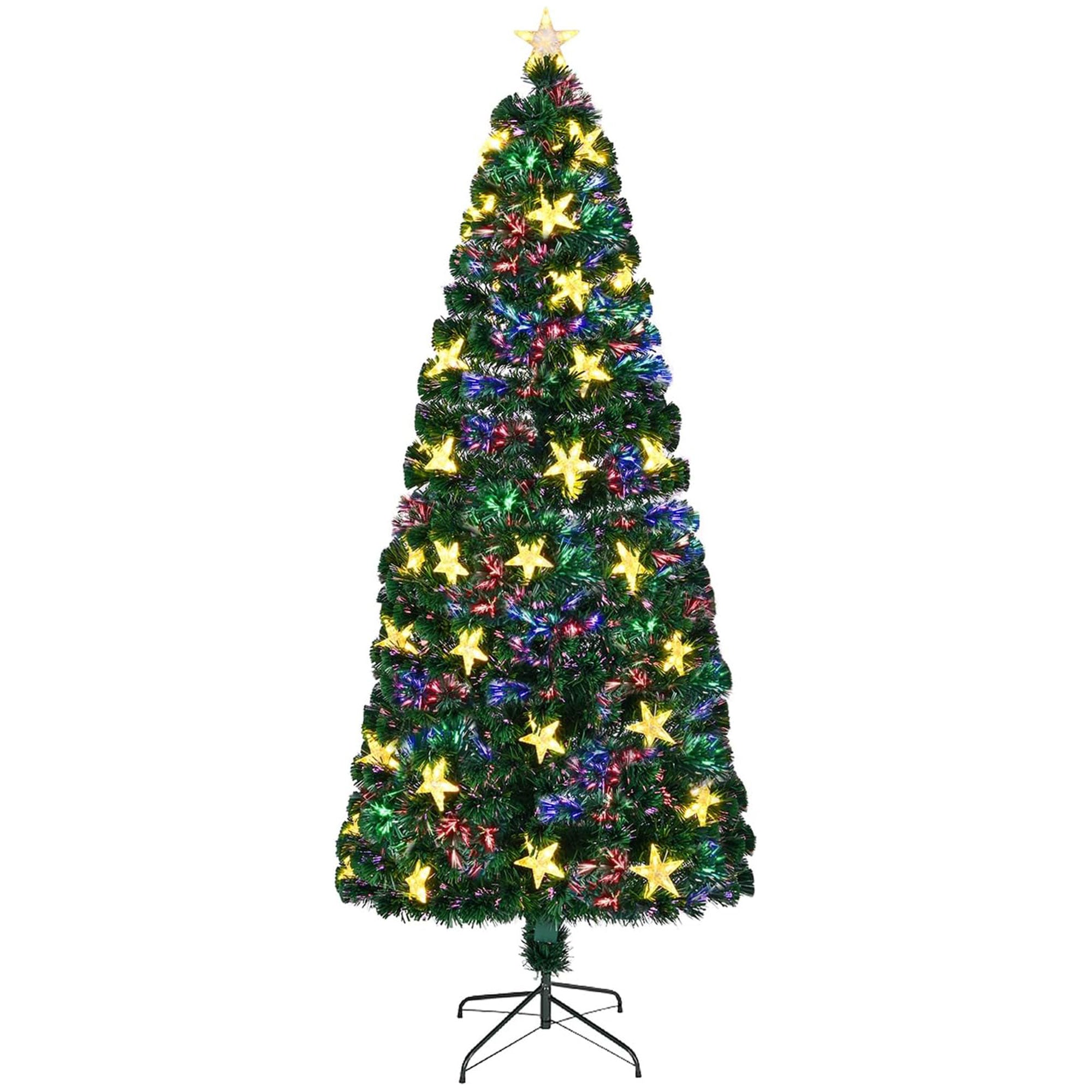 7FT Pre-Lit Fiber Optic Christmas Tree Green Spruce with 245 LED Warm White Lights &amp; Star Topper. Realistic PVC Needles, Stable Metal Stand. Indoor Holiday Decor for Home &amp; Office.