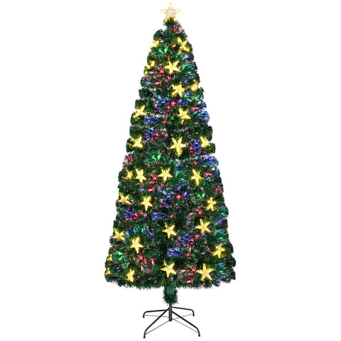 7FT Pre-Lit Fiber Optic Christmas Tree Green Spruce with 245 LED Warm White Lights &amp; Star Topper. Realistic PVC Needles, Stable Metal Stand. Indoor Holiday Decor for Home &amp; Office.
