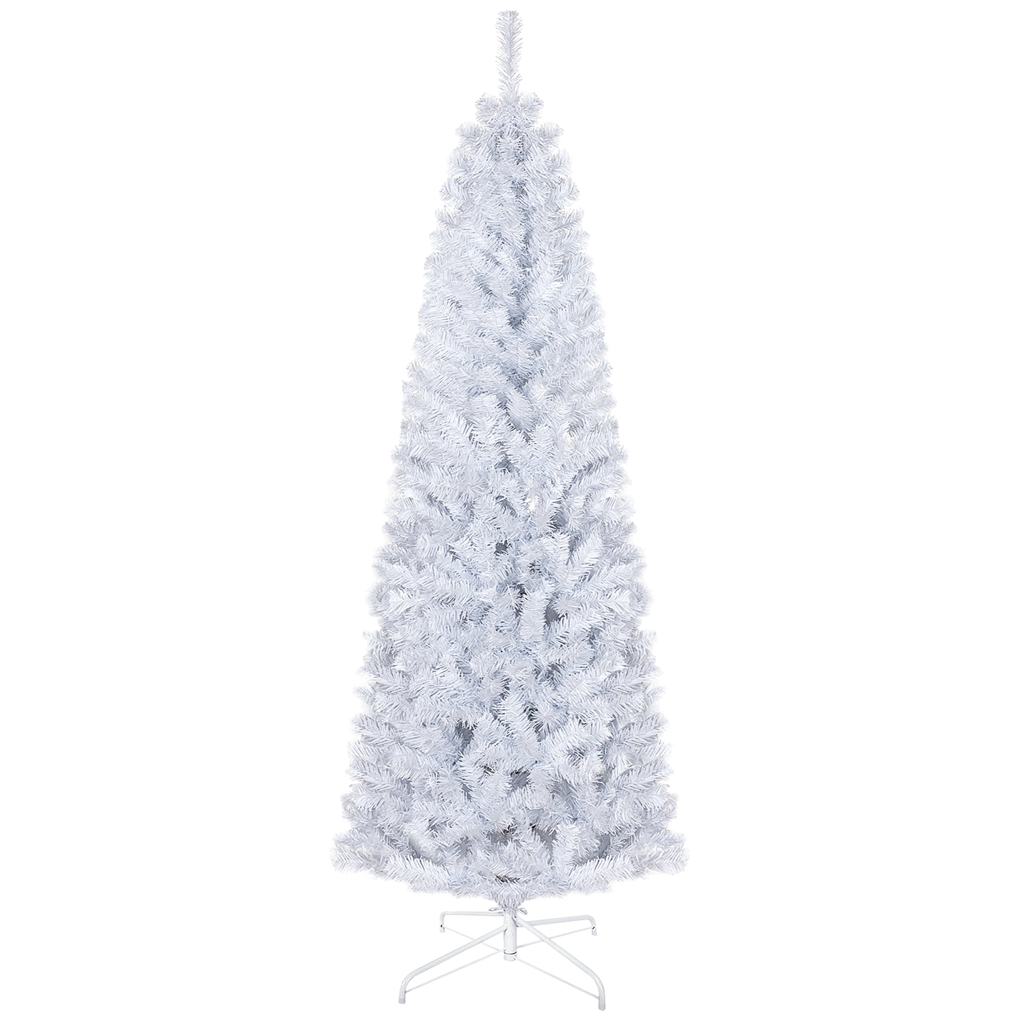 HOMCOM 6ft White Pencil Christmas Tree - Unlit Slim Artificial Douglas Fir with 618 Realistic Tips, Flame-Retardant Plastic, Easy Assembly & Storage for Festive Home Decor