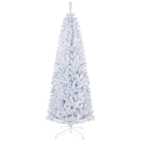 HOMCOM 6ft White Pencil Christmas Tree - Unlit Slim Artificial Douglas Fir with 618 Realistic Tips, Flame-Retardant Plastic, Easy Assembly & Storage for Festive Home Decor