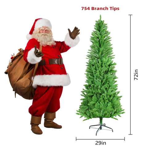 Winga 6FT Classic Pencil Christmas Tree - 72" Slim Green PVC Tree for Small Spaces & Holiday Decor | Dense, Realistic Branches, Easy Assembly, Pet-Safe | Perfect for Halloween & Christmas Indoors