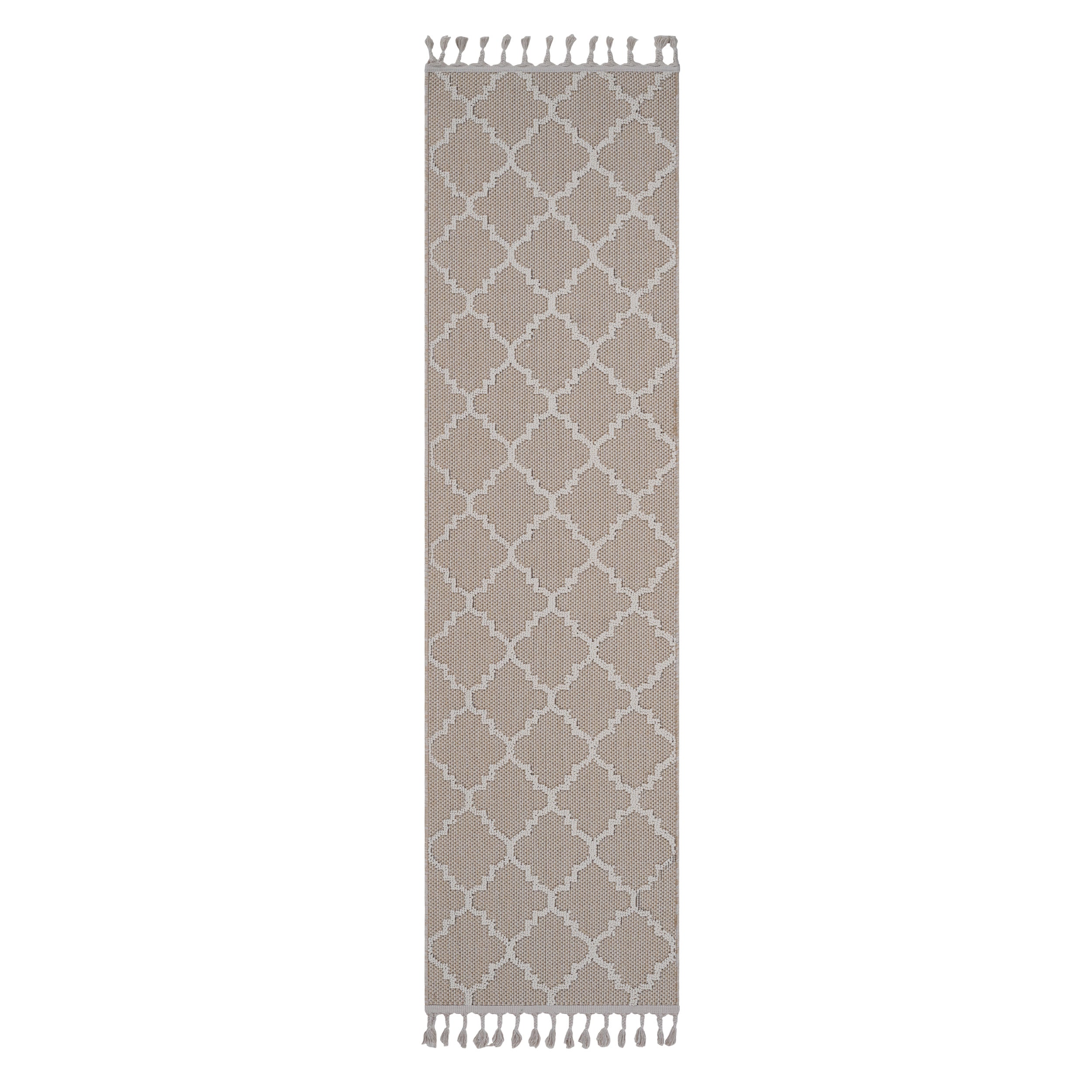 Guros Collection 2'x8' Ivory Trellis Runner Rug | Stain-Resistant Polypropylene | Medium Pile, Latex-Free Cotton Backing | Durable Indoor/Outdoor Hallway, Entryway, Kitchen Decor