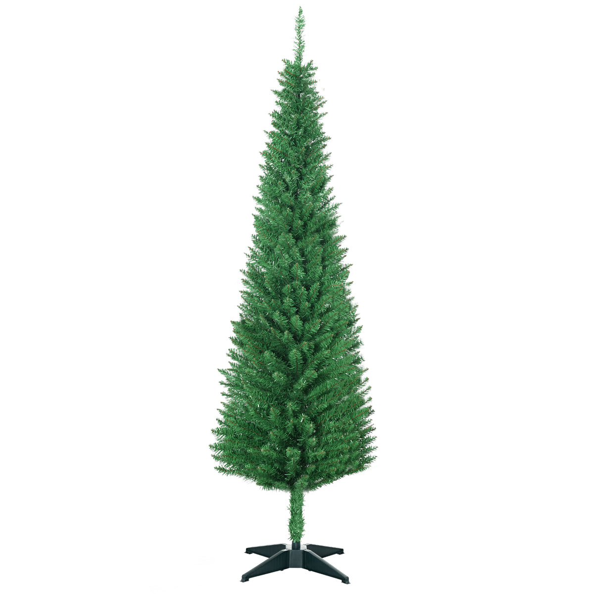 HOMCOM 6ft Slim Pencil Christmas Tree | Realistic Light Green Unlit Xmas Tree with 390 Branch Tips &amp; Plastic Stand | Perfect for Cozy Home Decor &amp; Holiday Ambiance