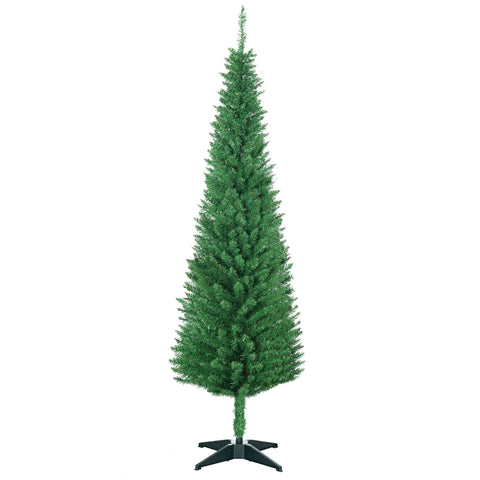 HOMCOM 6ft Slim Pencil Christmas Tree | Realistic Light Green Unlit Xmas Tree with 390 Branch Tips &amp; Plastic Stand | Perfect for Cozy Home Decor &amp; Holiday Ambiance