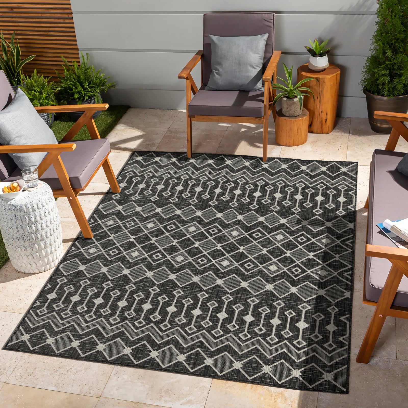 Sunshine GC_HAR2020 Anthracite 2'7" x 7'3" Polypropylene Indoor/Outdoor Area Rug - Stain Resistant, Flatweave, Easy Clean Patio, Deck, Entryway, Living Room