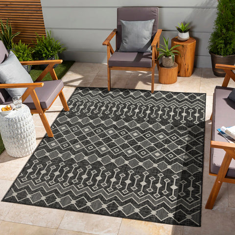 Sunshine GC_HAR2020 Anthracite 2'7" x 7'3" Polypropylene Indoor/Outdoor Area Rug - Stain Resistant, Flatweave, Easy Clean Patio, Deck, Entryway, Living Room