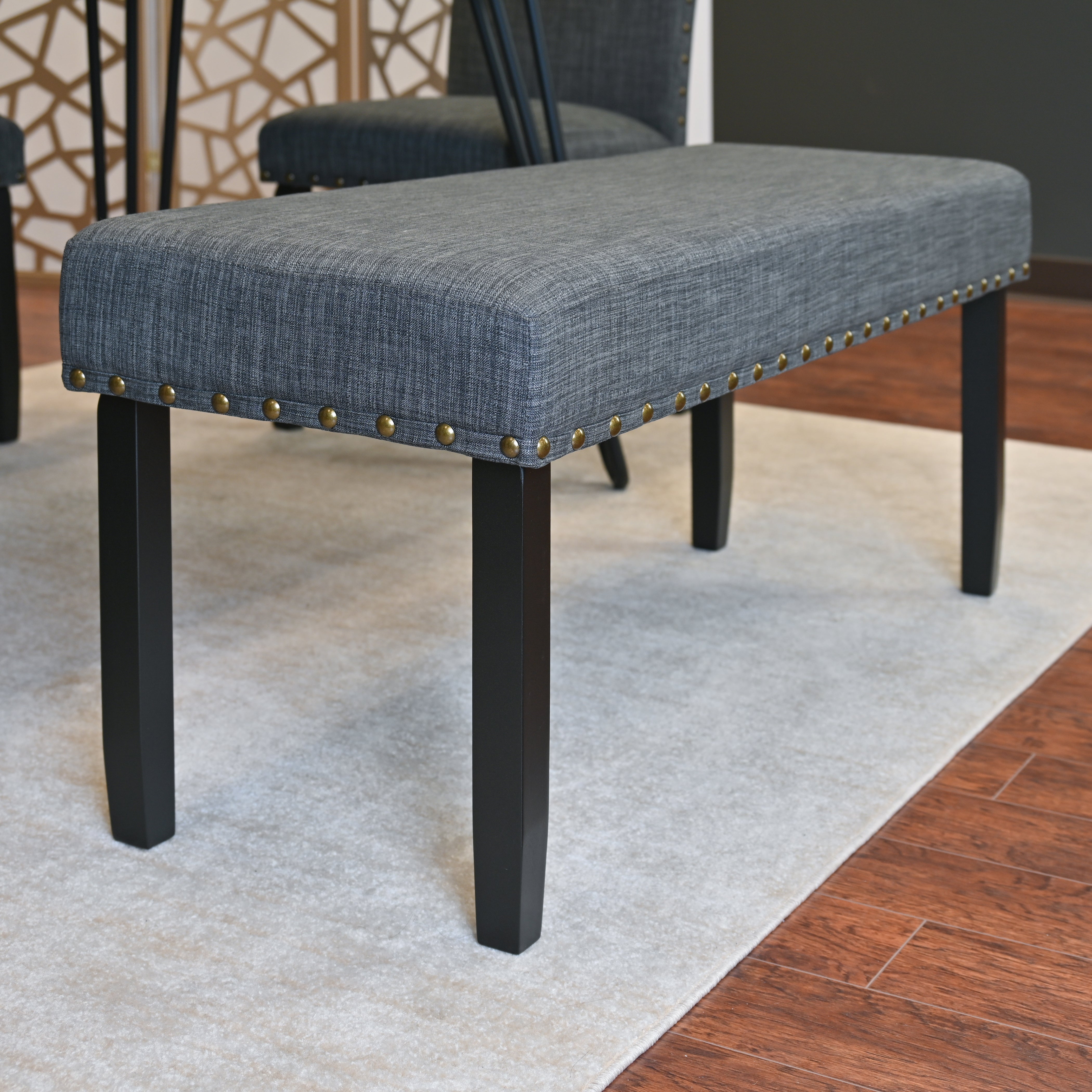 Amisos 6-Piece Rustic Pine Dining Set: Rectangular Table, 4 Upholstered Chairs & Bench, Hairpin Legs, Seats 6, Dark Espresso Wood Tone, Ideal for Dining Room Use