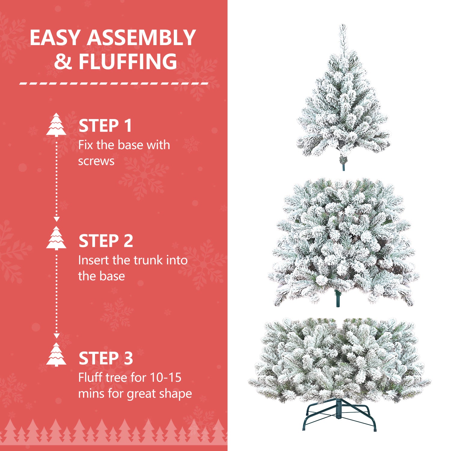 5FT Snowy Flocked Christmas Tree with Pine Cones: Full Shape PVC Artificial Holiday Tree, 600 Tips, 27 Natural Pinecones, Sturdy Metal Stand, Green &amp; White for Indoor Seasonal Decoration