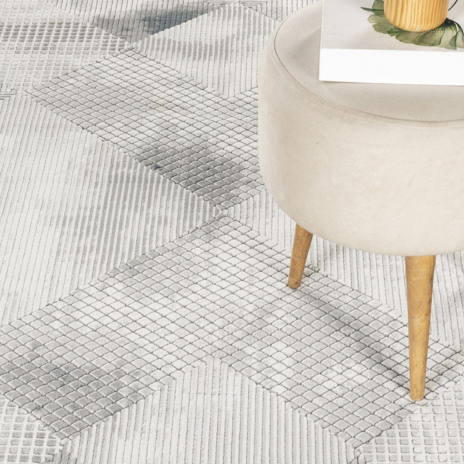 Geometrix 7'10" x 10'6" Gray Geometric Area Rug - Modern Polyester, Soft 3D Illusion Pile, Kid &amp; Pet Friendly, Stain Resistant, Made in Turkey, Entryway &amp; Living Room Decor