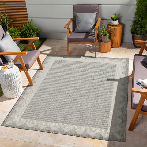 Sunshine GC_HAR2015 Silver 2'7"x7'3" Indoor/Outdoor Area Rug - Durable Polypropylene, Stain-Resistant, Easy Clean, Flatweave for Patio, Deck, Entryway