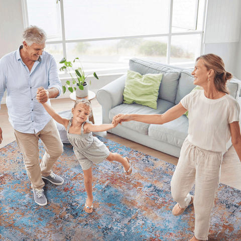 MAVAL 9x12 Washable Area Rug - Soft Chenille Polyester Boho Style, Multi-Color, Low Pile, Stain-Resistant, Non-Slip for Living Room, Bedroom, Dining, Kitchen, High-Traffic Areas