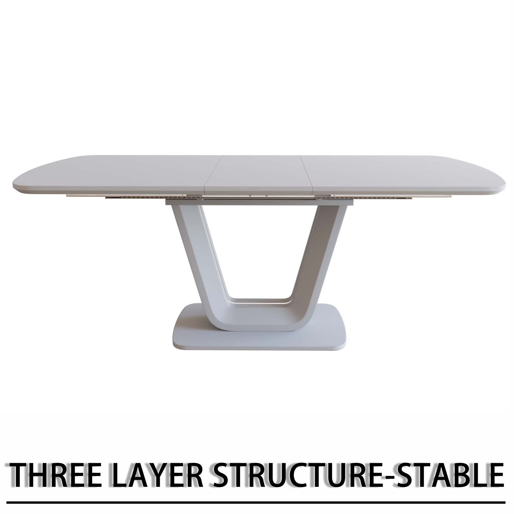 Expandable Dining Table Set for 2-8 People, 63-79" Gray MDF Kitchen Table with 4 PU Leather Padded Chairs, U-Shaped Legs, Modern Farmhouse Style for Dining Room & Living Room